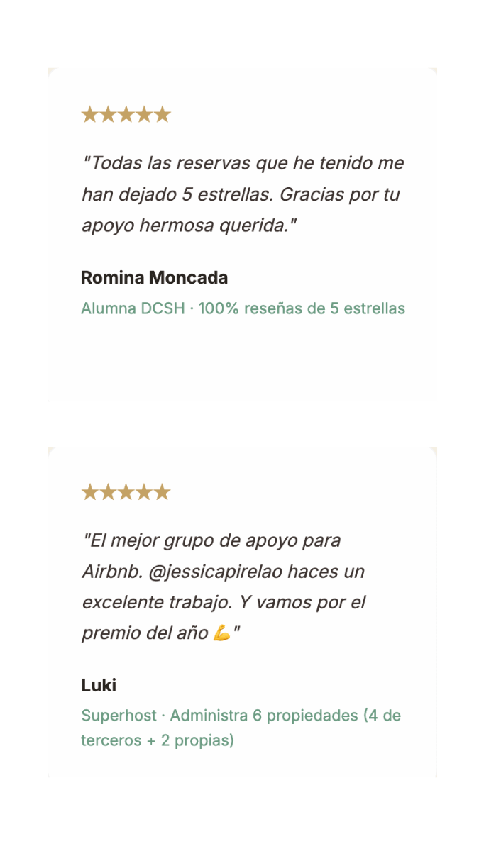 Reseñas de Romina y Luki sobre sus resultados en Airbnb